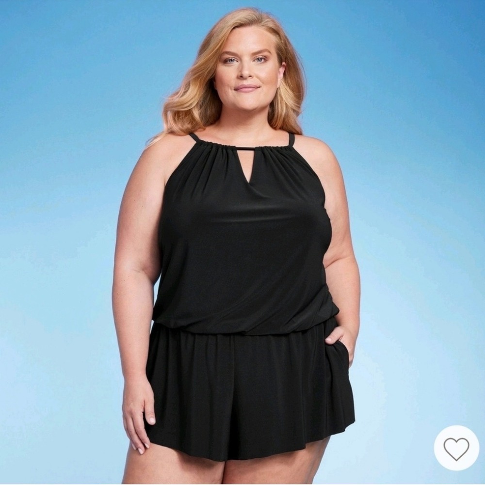 Aqua Green Black Blouson Swim Romper - Size 17